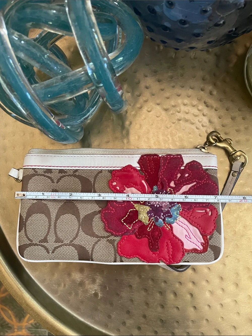 Coach Poppy Signature Floral Canvas and Leather Wristlet Floral Applique Rare